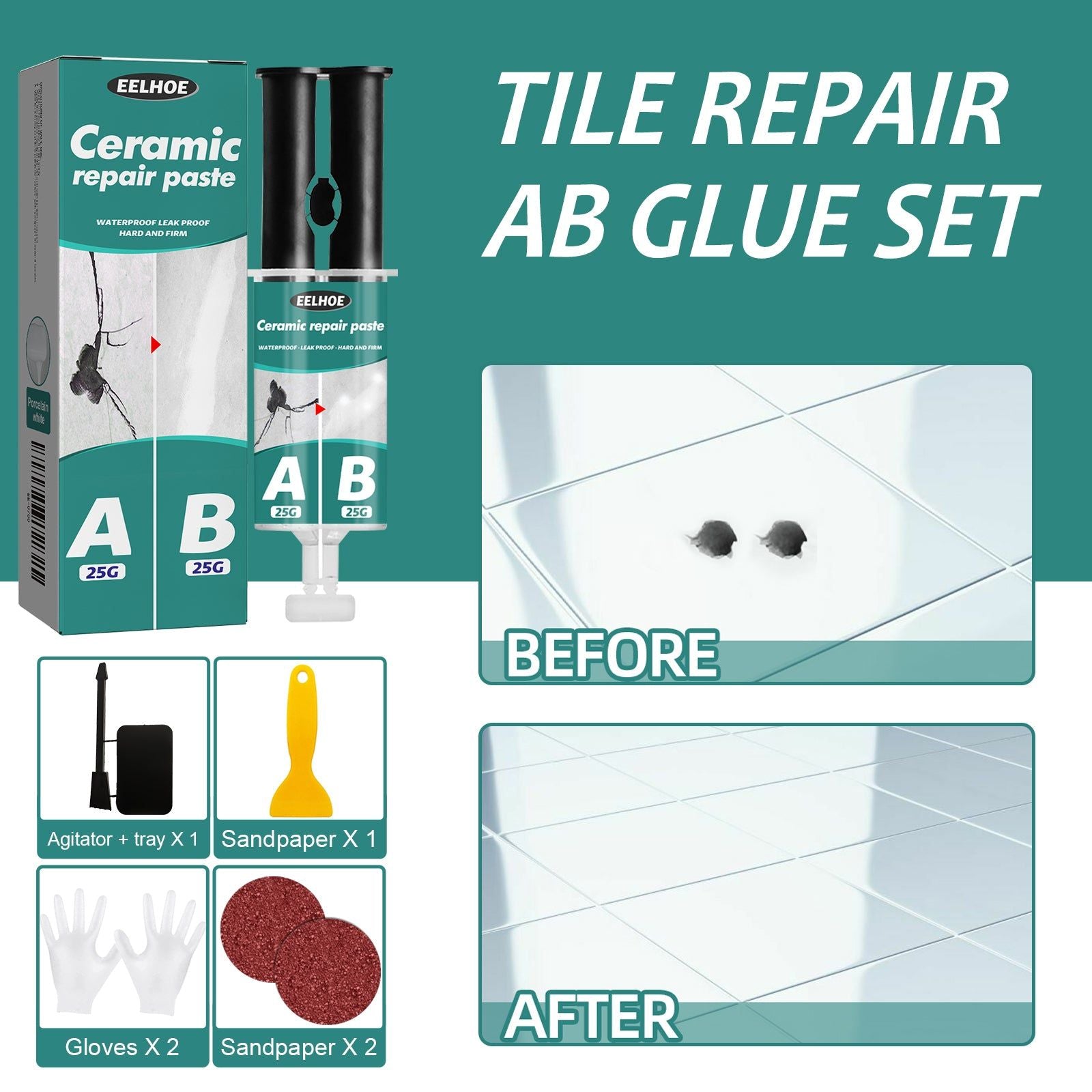 Ceramic Repair Paste, Fix Cracks Fractures, Metal Tile AB Adhesive, Quick Durable Fix ,50g