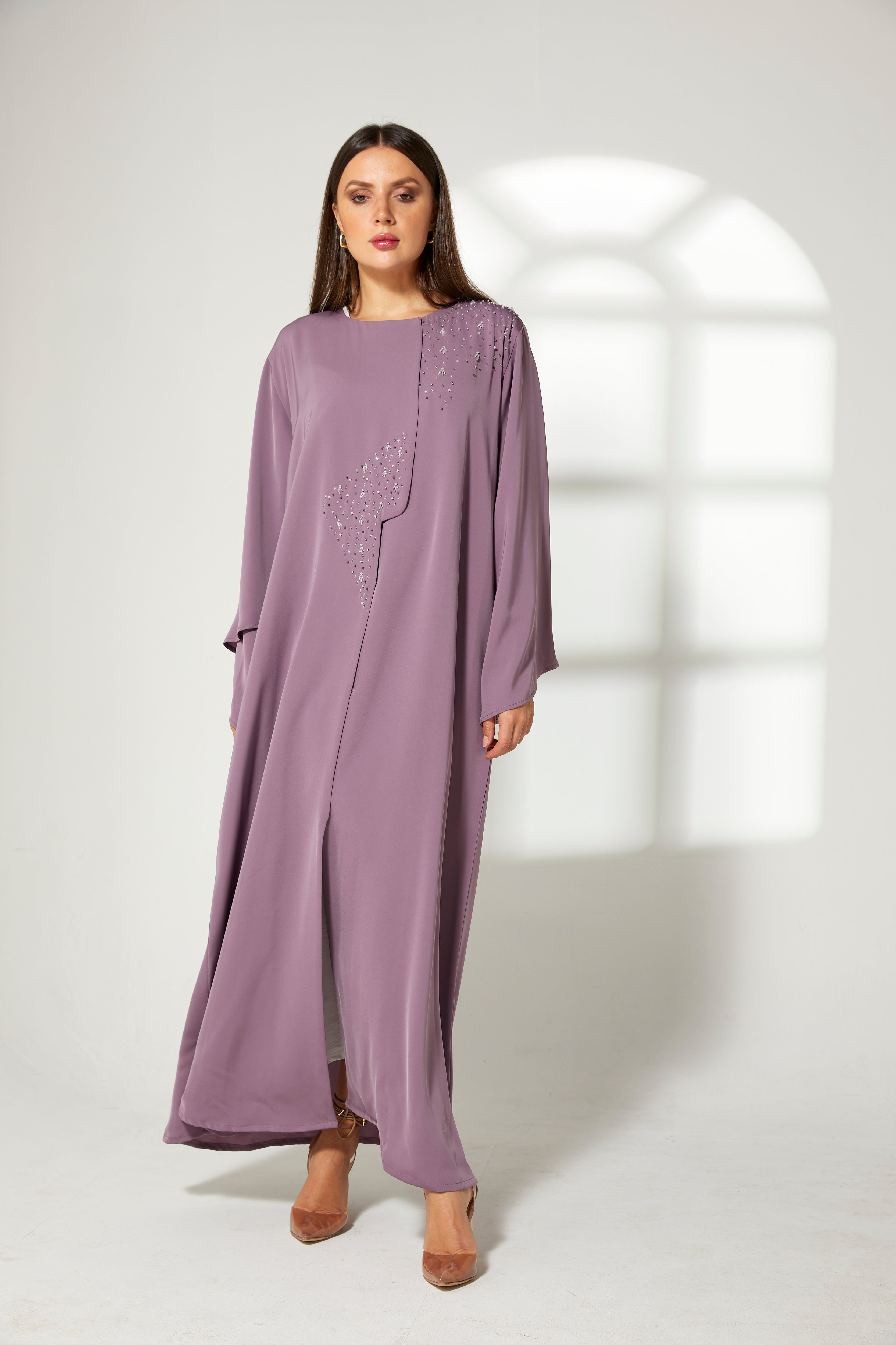 MOiSTREET Purple Korean Nida Front Embroidered Abaya