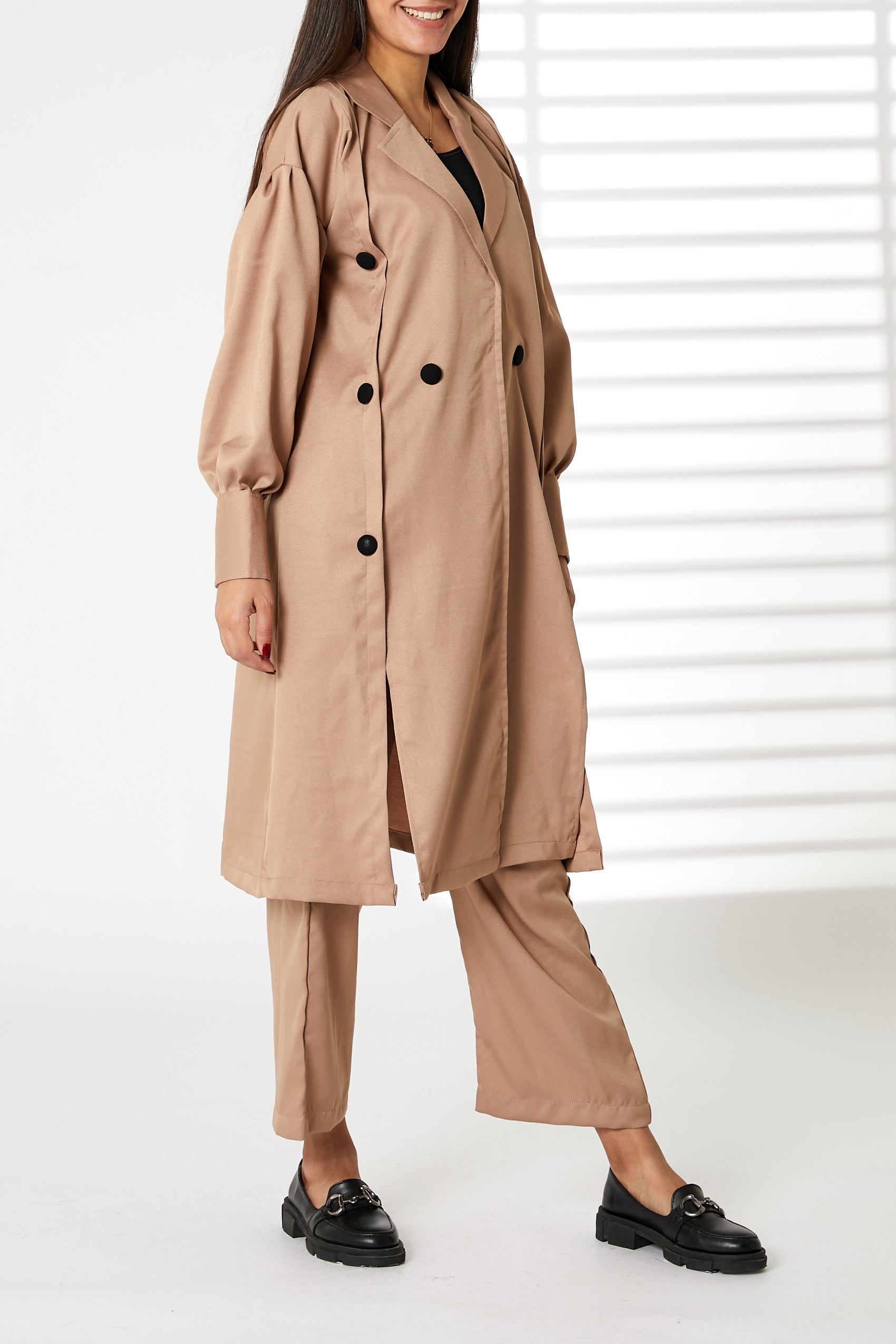 MOiSTREET Brown Mid Length Barbie Crepe Trench Coat Set