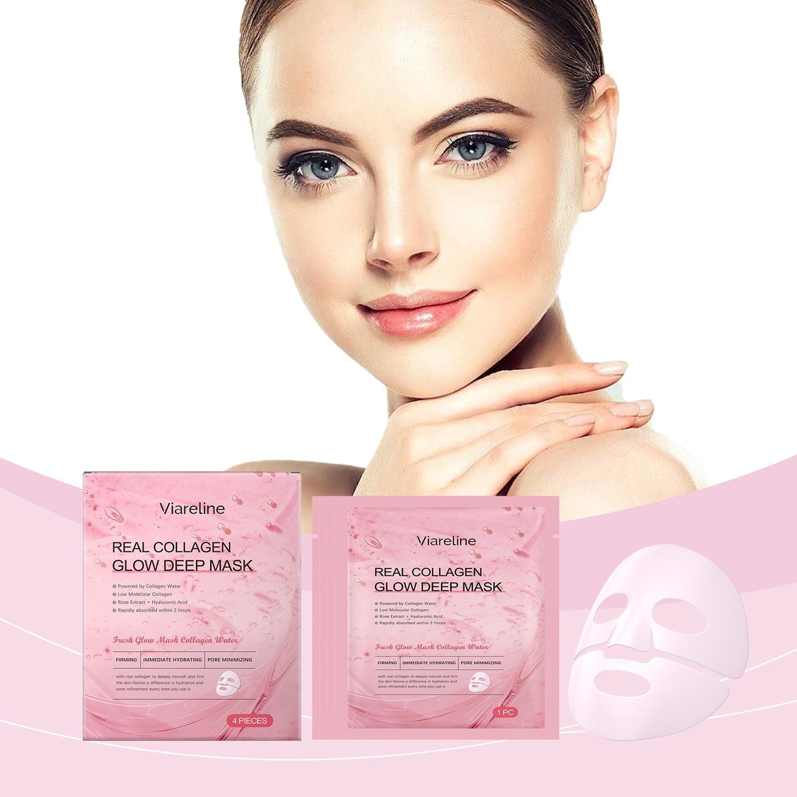 Collagen Facial Care Mask, Hydrating, Softening, Anti-Aging, Skin Glow ,4pcs