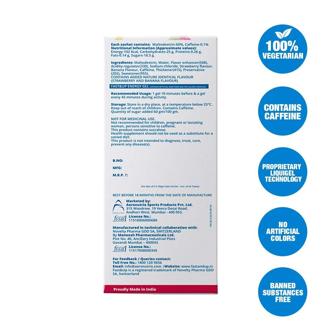 جل الطاقة Fast&up - طاقة فورية + كافيين (عبوة من 5 قطع) - نكهة الفراولة والموز
