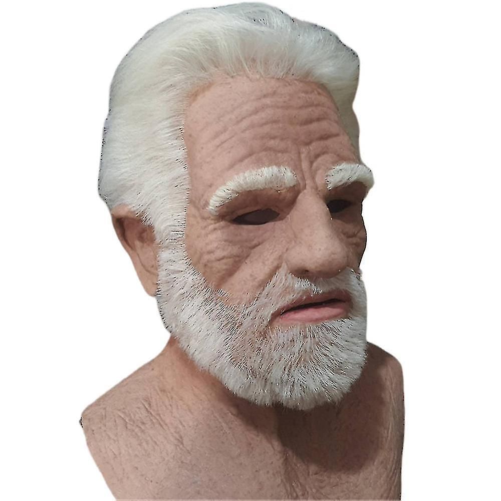 Old Man Face Cover Latex Realistic Mask Headgear, Halloween Creepy Wrinkle Old Person Masks Adult Fancy Dress Up Costume Props