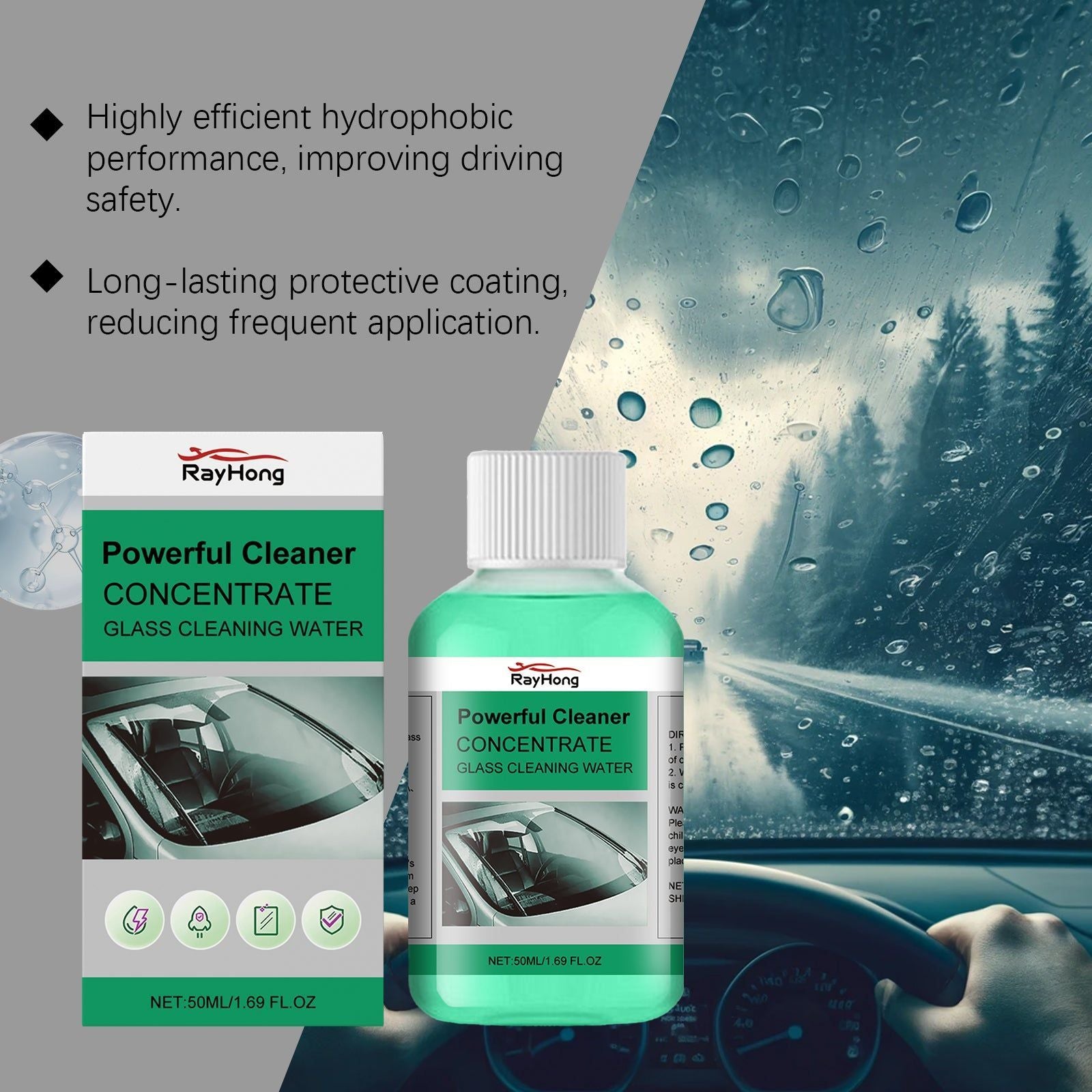 Car Cleaning Oil Film Remover, Windshield Waterproof Glass Cleaner, Stain & Dust Removal ,50ml