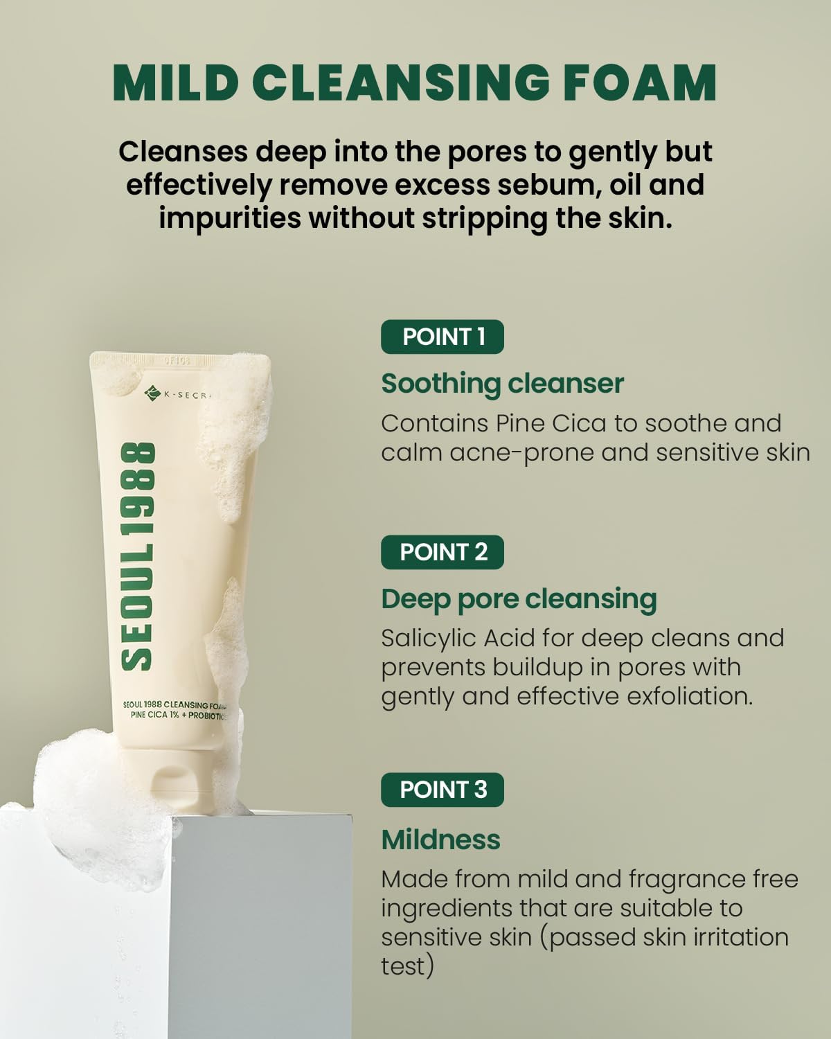 K-SECRET SEOUL 1988 Cleansing Foam : Pine Cica 1% + Probiotics