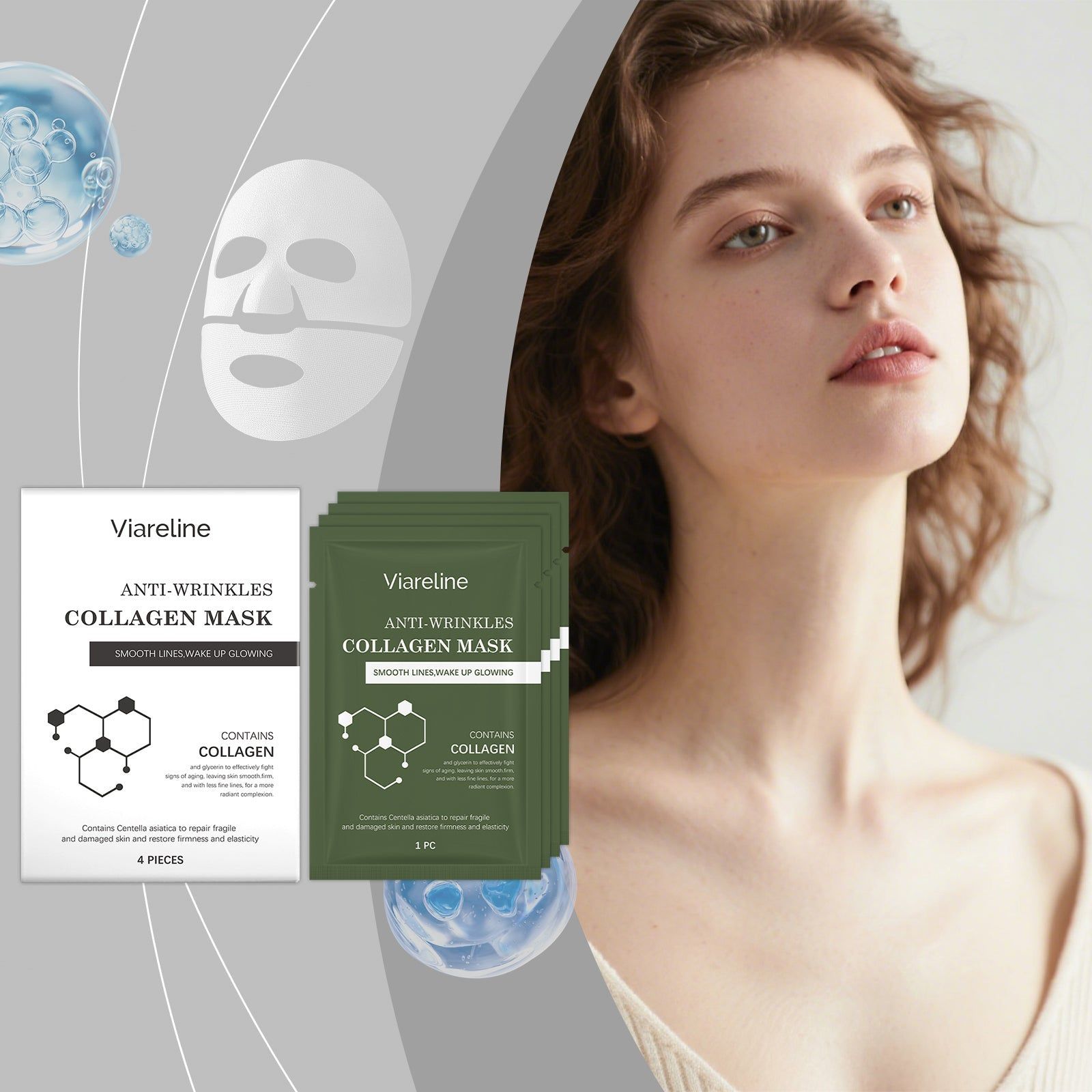 Collagen Mask for Facial Care, Hydrating, Anti-Aging, Skin Nourishment ,4 pieces