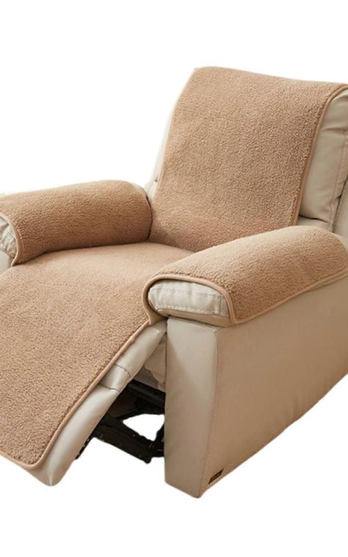 Plush Lambswool Armrest Protector Cover For Sofa Recliner Slip Yellow