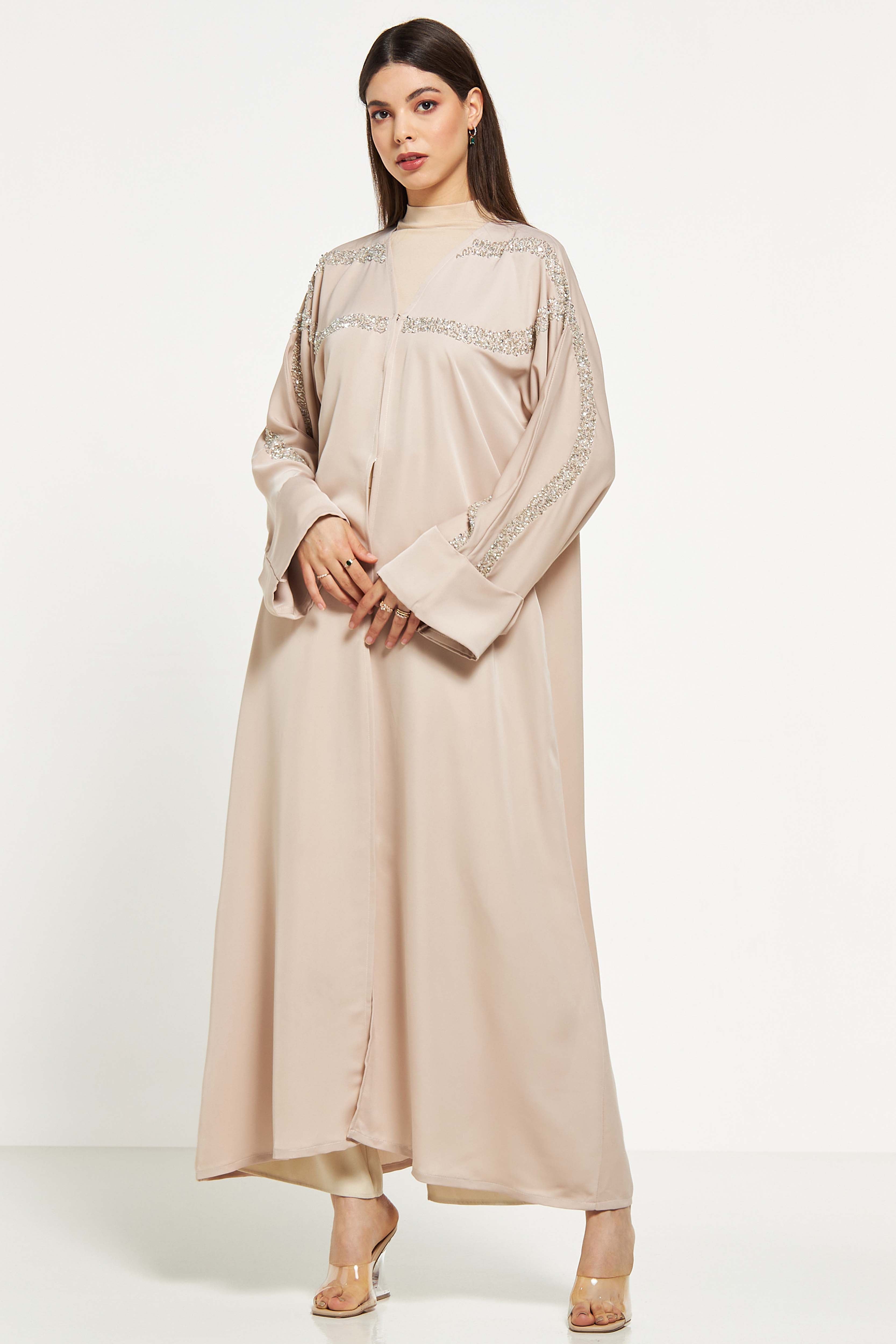 MOiSTREET Embellished Abaya with Sheila