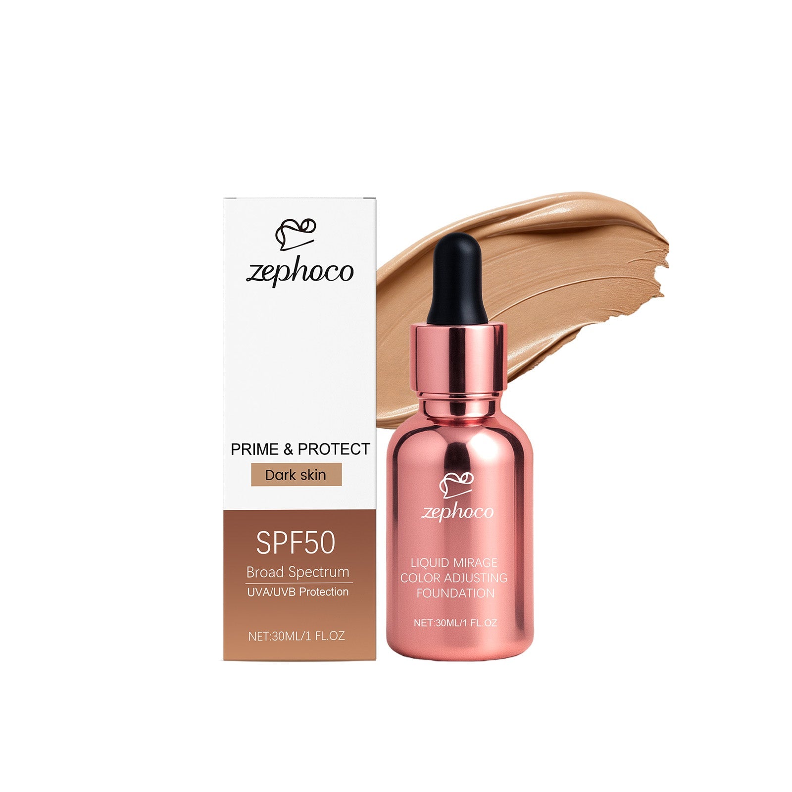 Dark Skin Liquid Foundation, Color-Changing, SPF50, Moisturizing, Natural ,30ml