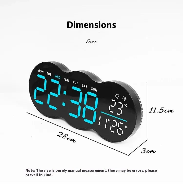 Living Room Digital LED Wall Clock Alarm Clock with Temperature Display Remote Control