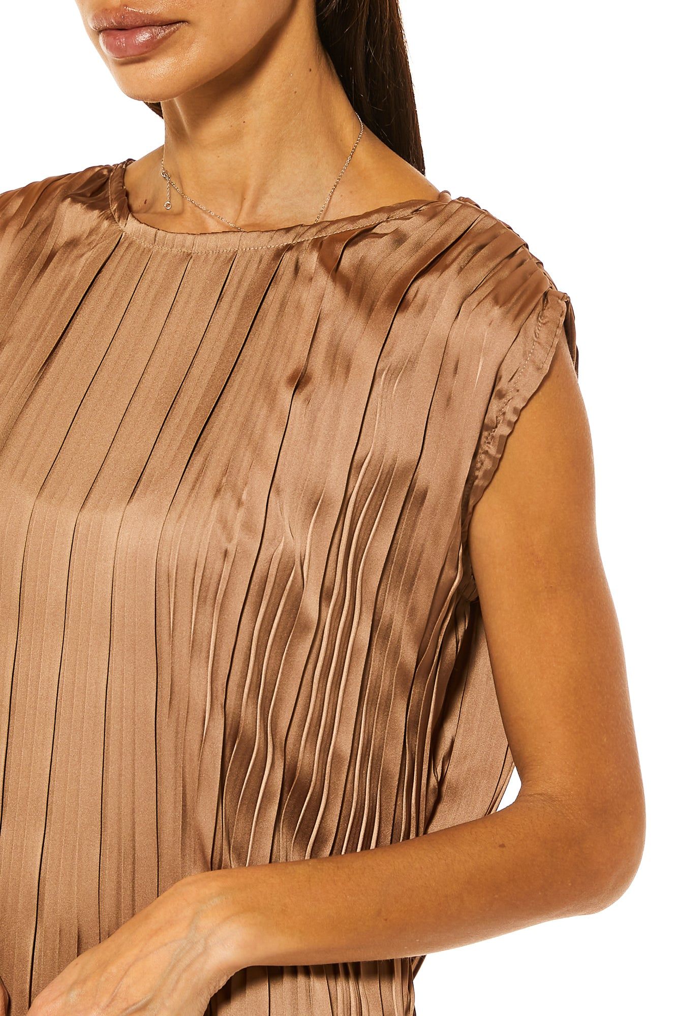 MOiSTREET Brown Pleated Silk Under Dress