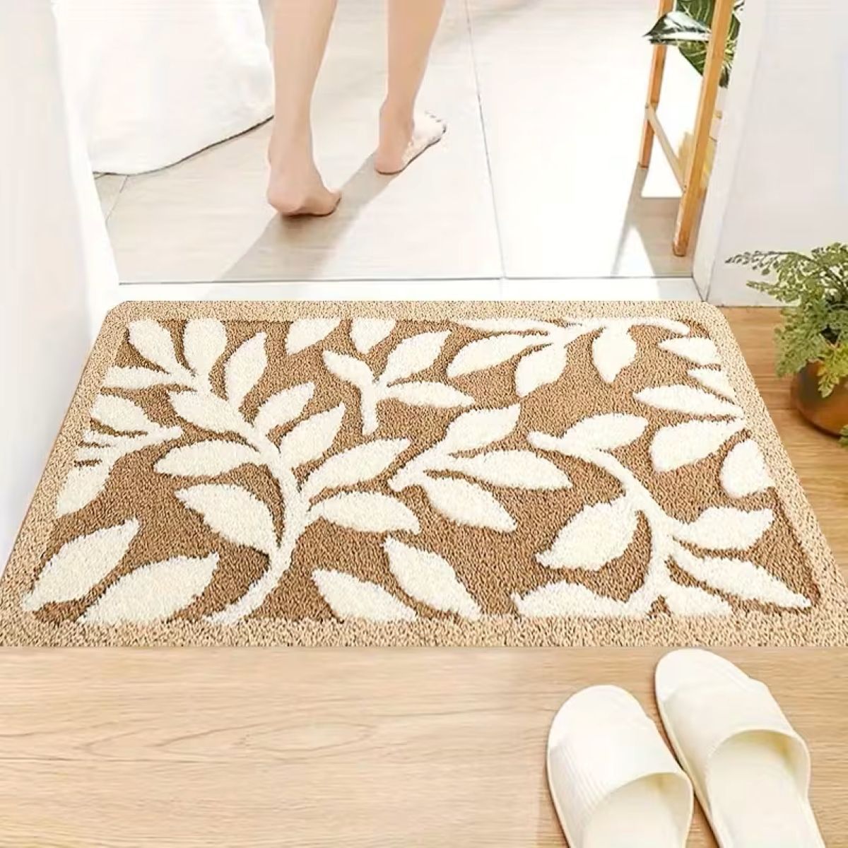 AIESY® Micro-Poly Shaggy Leaf Shape Multi-Purpose Door Mat for Home