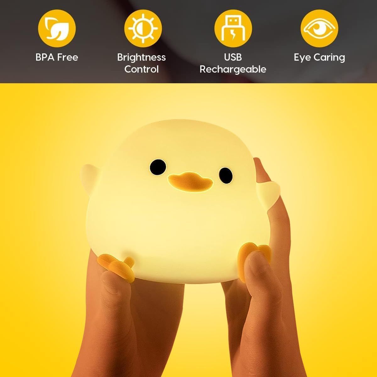 Cartoon Duck Night Light Silicone Dimmable Rechargeable Bedside Lamp Home Decor