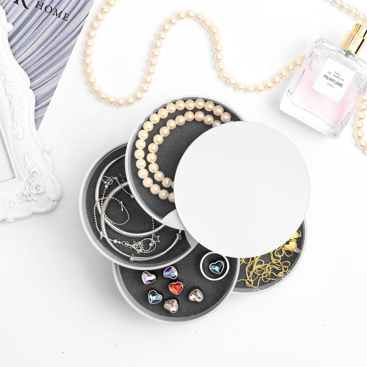 4 Layer Jewelry Organizer Box Jewelry Storage Case Earring Necklace Rings Holder