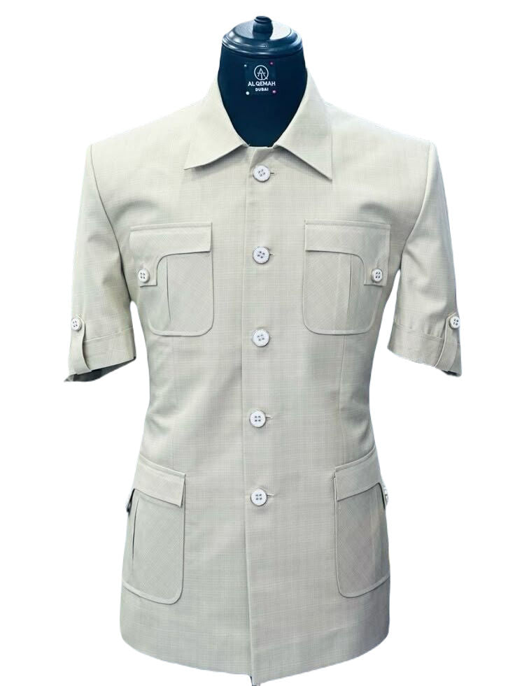 Beige Vintage Safari Suit for Men Stylish Coat pant Classic Formal Suit.