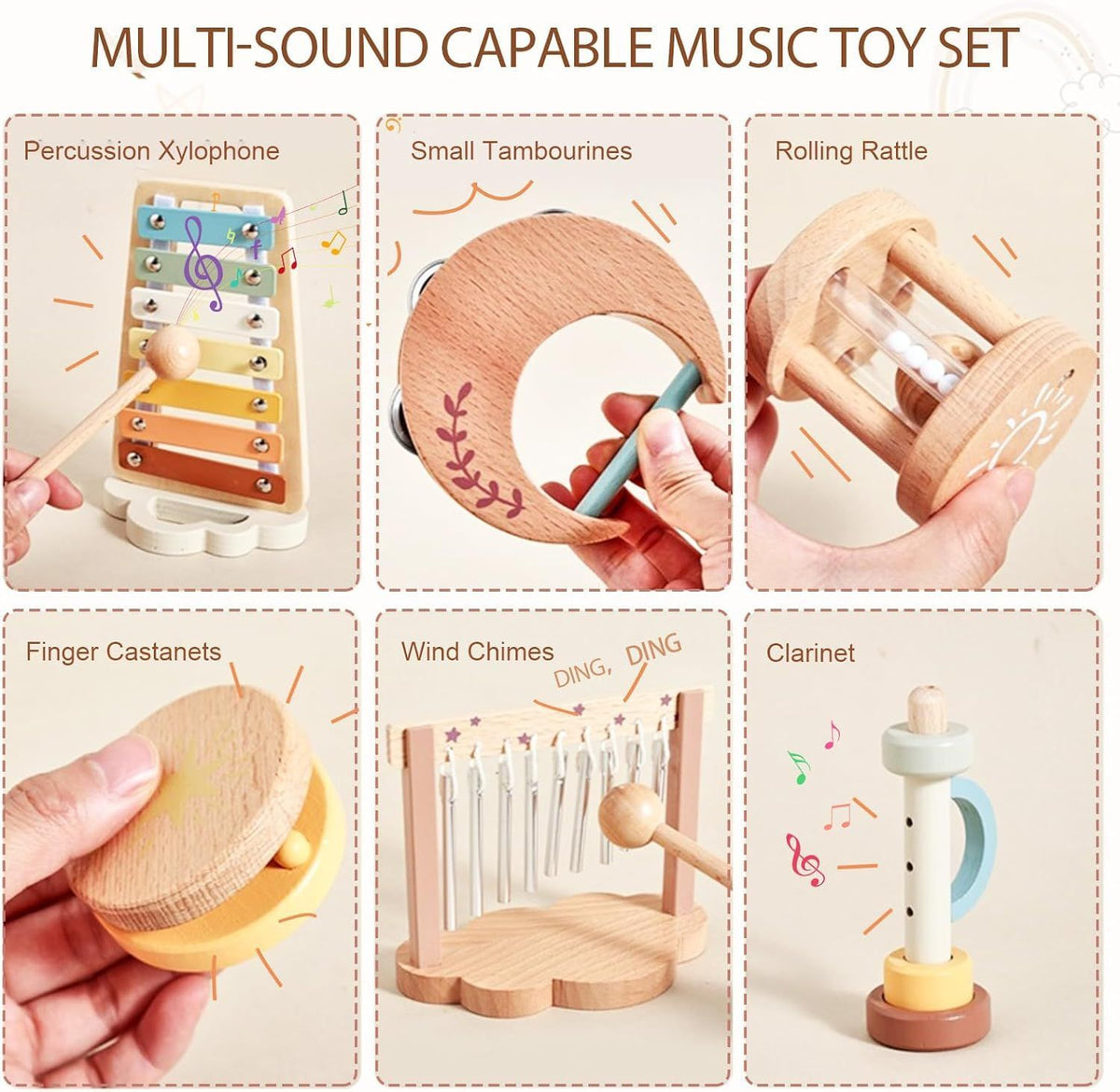 Montessori Musical Instruments Wooden Percussion Xylophone Sensory Toys Birthday Gift for Babies
