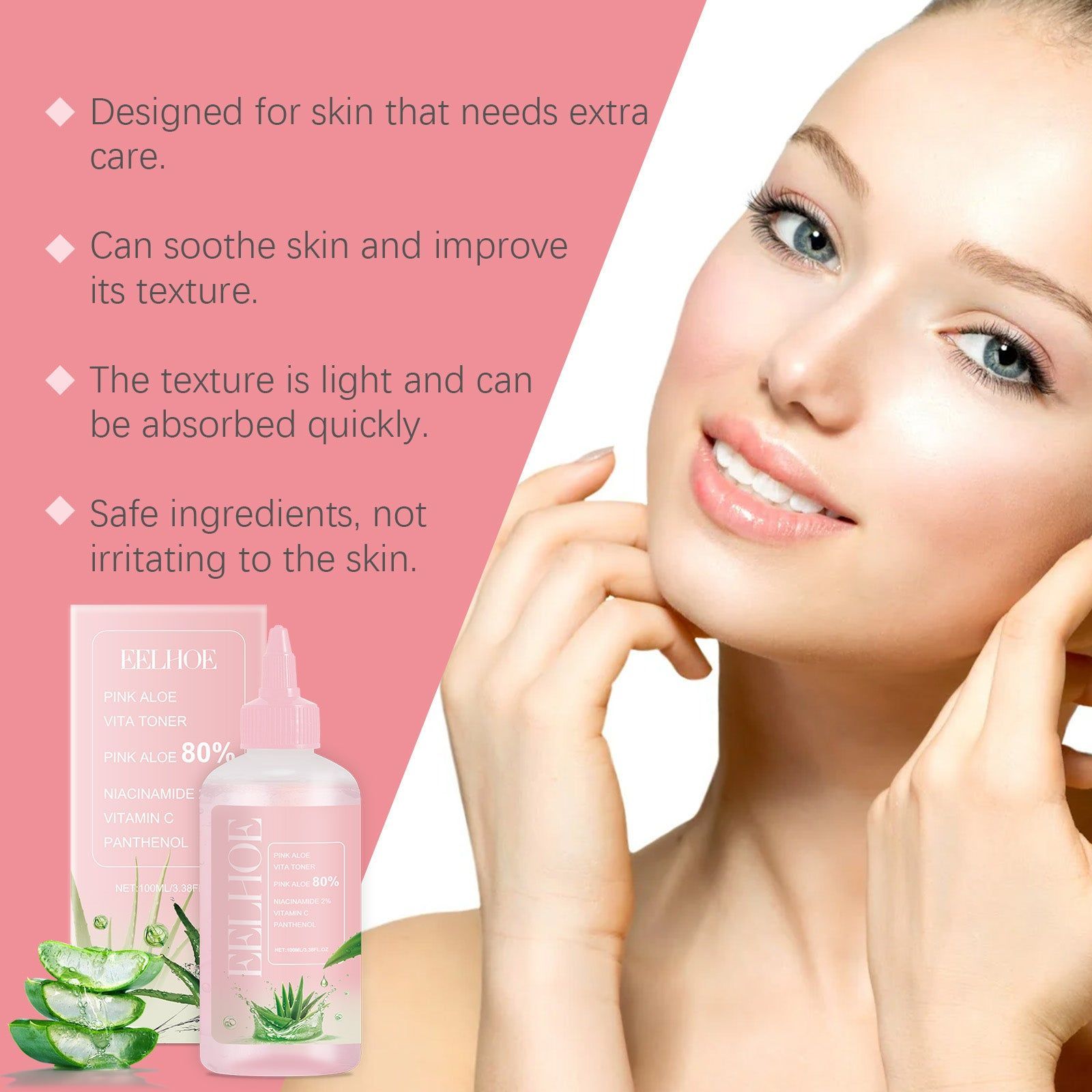 Aloe Soothing Toner, Gentle Moisturizing, Hydrating Face Water, Brightening, Skin Care ,100ml