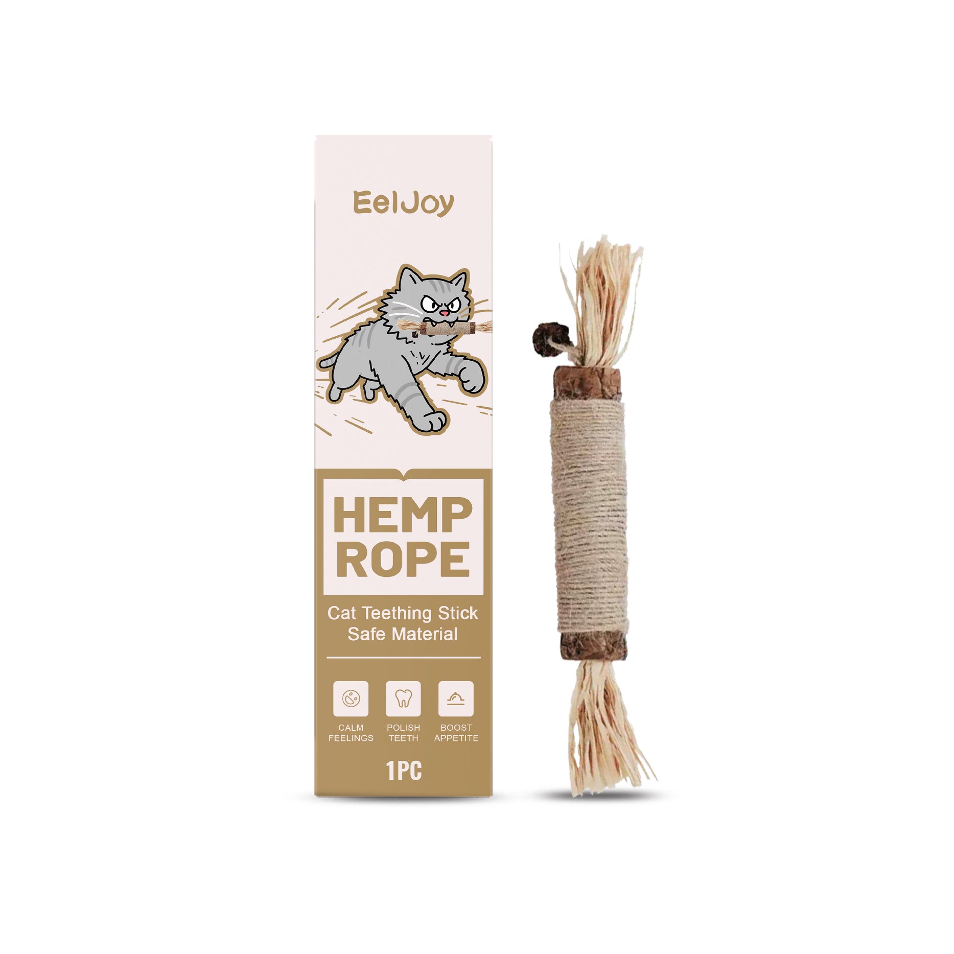 Cute Cat Teething Stick, Natural Teeth Grinding Rod, Fun & Safe Pet Chew ,1pcs
