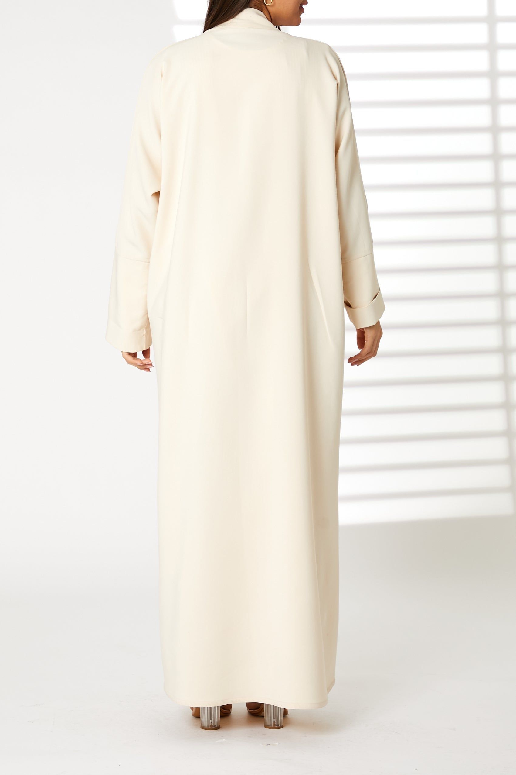 MOiSTREET Peach Bridal Satin Embroidered Abaya