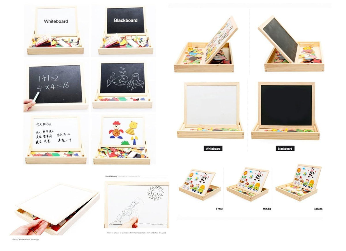 Educational Wooden Toys Magnetic Puzzles Wooden Art Easel Double Side Learning Game Puzzle for Kids Toddlers