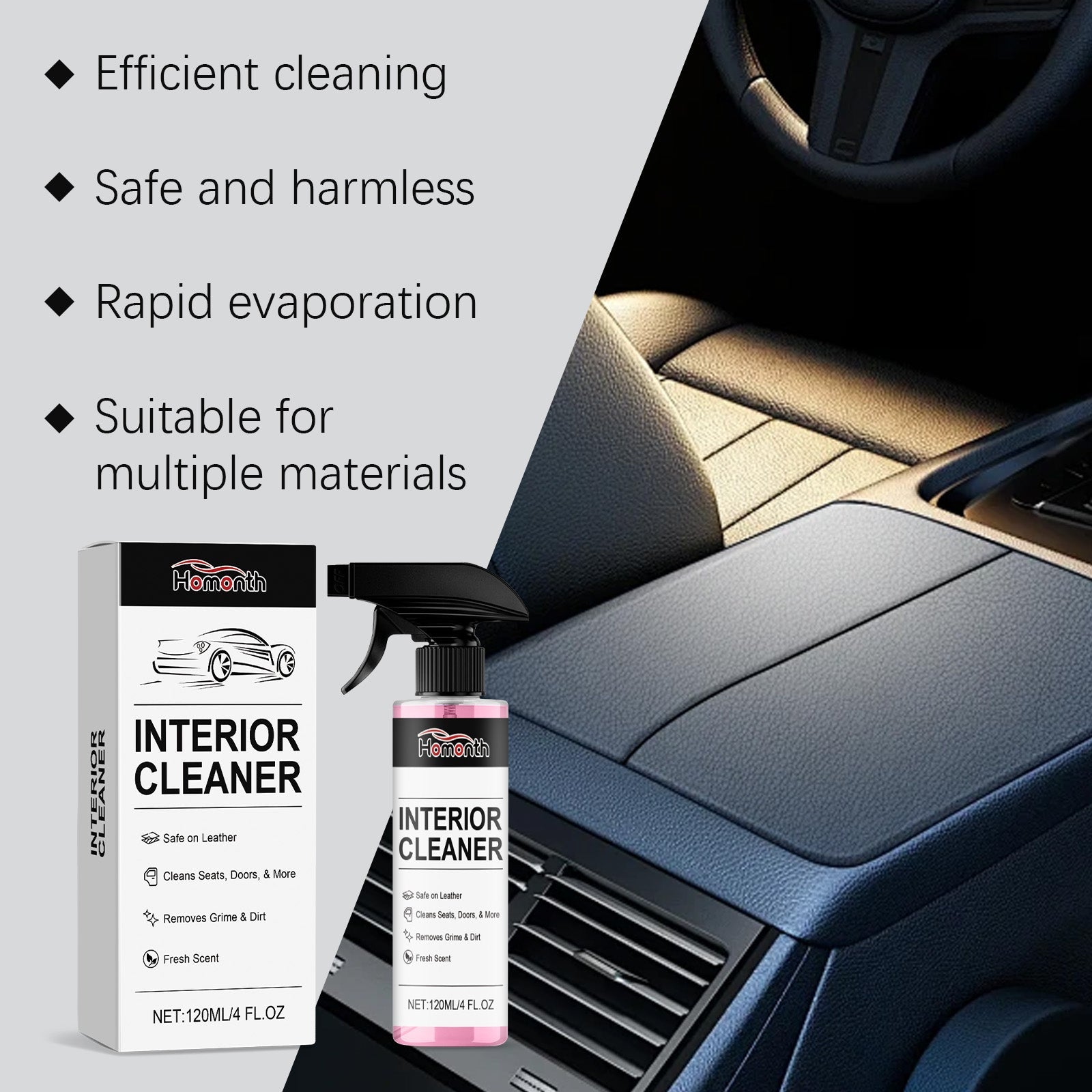 Car Interior Cleaning Spray, Deep Stain Removal, Fast Evaporation, Safe and Non-Irritating ,120ml