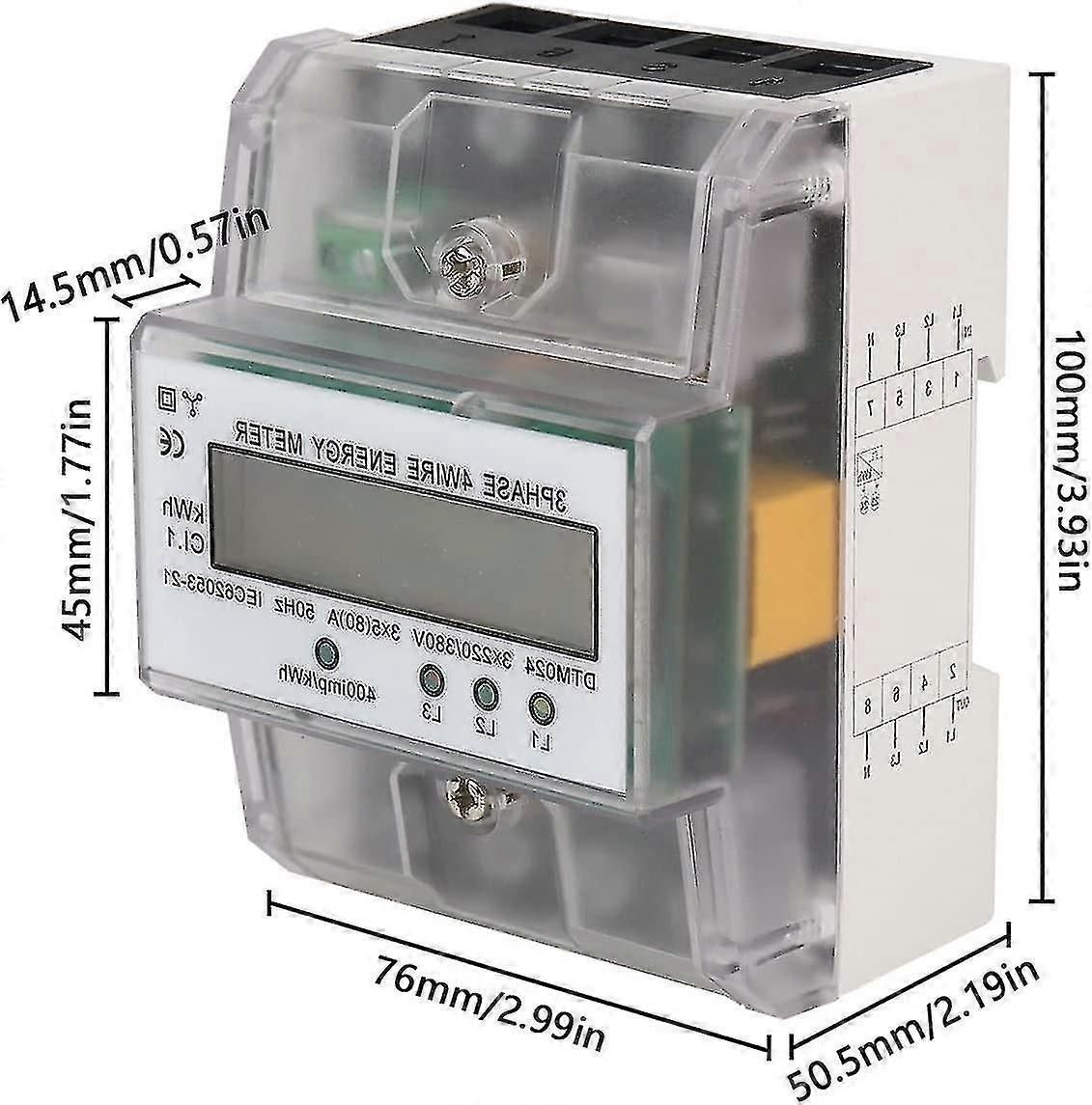 Digital 3-Phase 4-Wire AC Meter 220-400V DIN Rail LCD