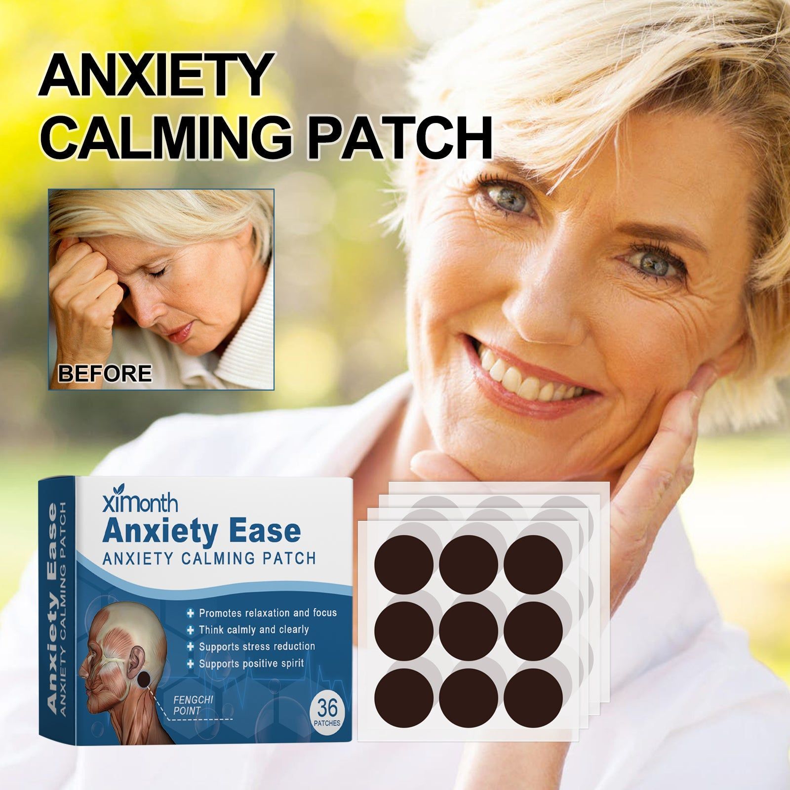 Anxiety Relief Patch, Body Care, Stress & Mood Support, Relaxation, Behind Ear ,36patches