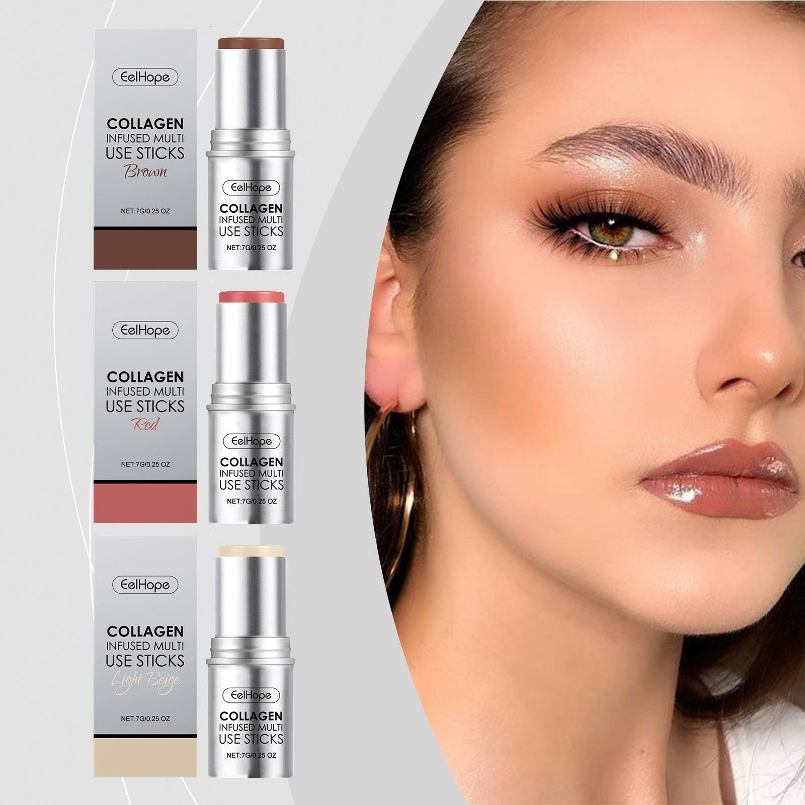 Collagen Makeup Stick, Hydrating Natural Blush, Multi-Color Lip & Cheek Stick ,7g