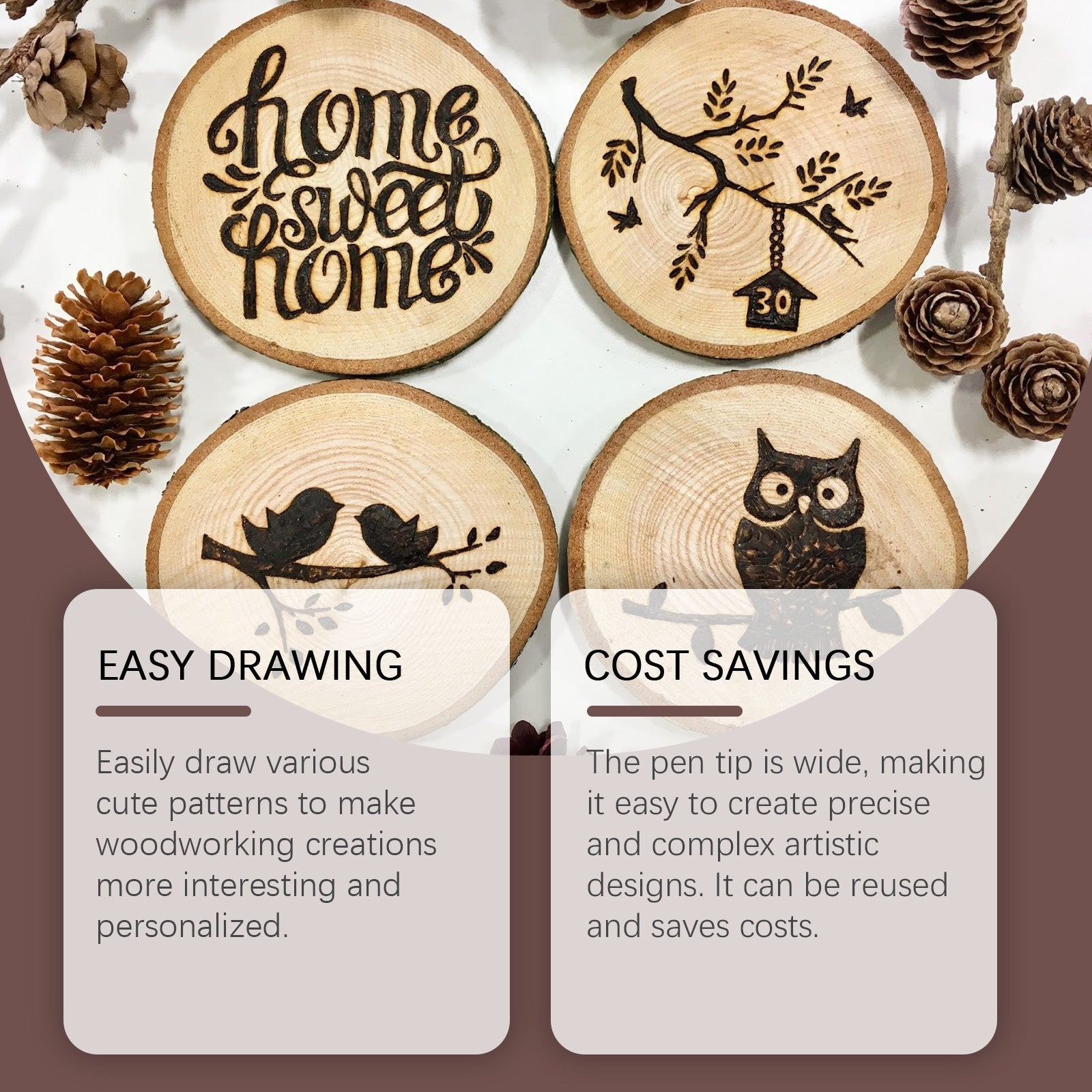Burn the pyrograph, Handmade Wood Coaster Kit, DIY Art, Reusable Pyrography Marker ,3ml