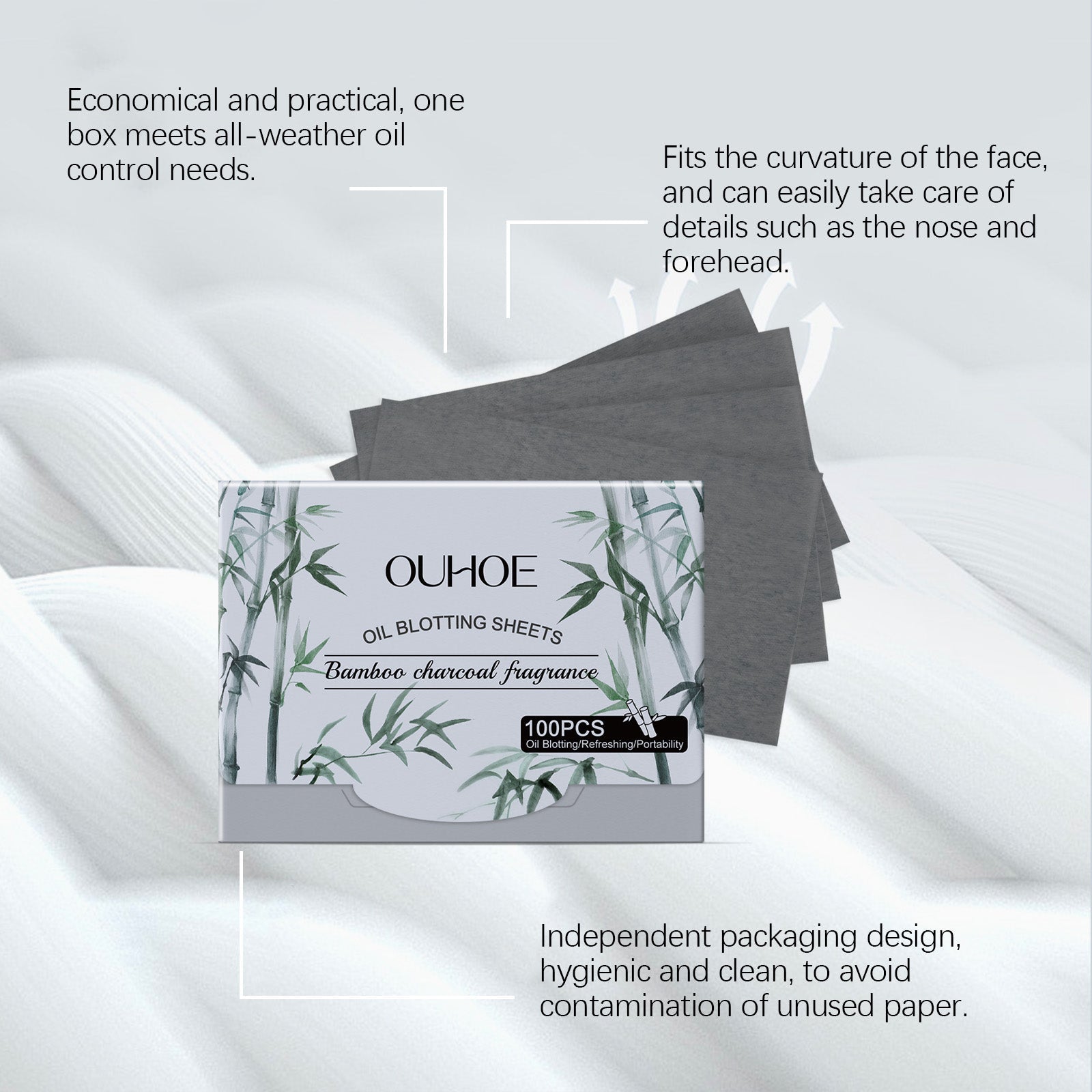 Bamboo Charcoal Oil Blotting Paper, Facial Care, Oil Control, Refreshing, Portable ,100pcs