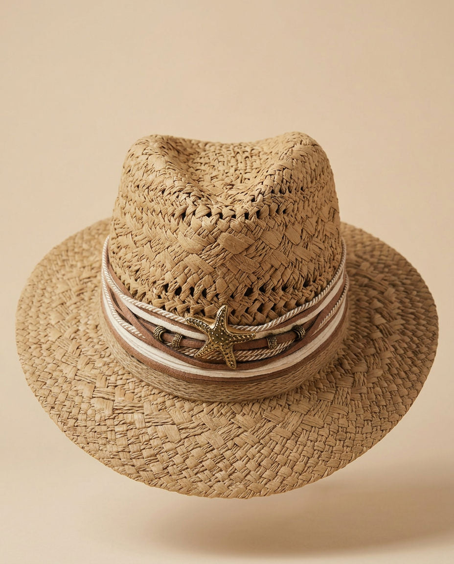 By Rita Raphael Camel Gold Starfish Straw Hat
