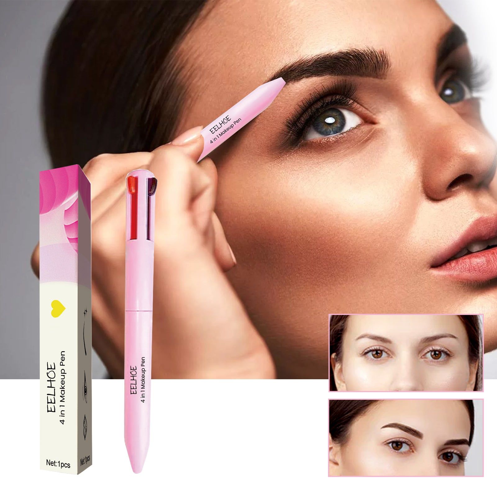 4 in 1 Makeup Pen Waterproof Eyeliner Eyebrow Lip Highlighter Multi-Functional Portable ,1pcs