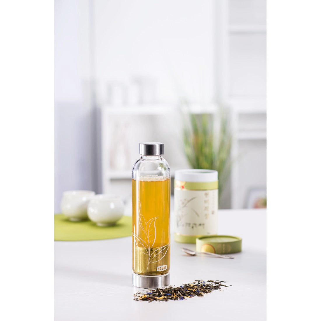 XAVAX 111233 Glass Drinking Bottle with Sieve and Neoprene Sleeve, 500 ml, black