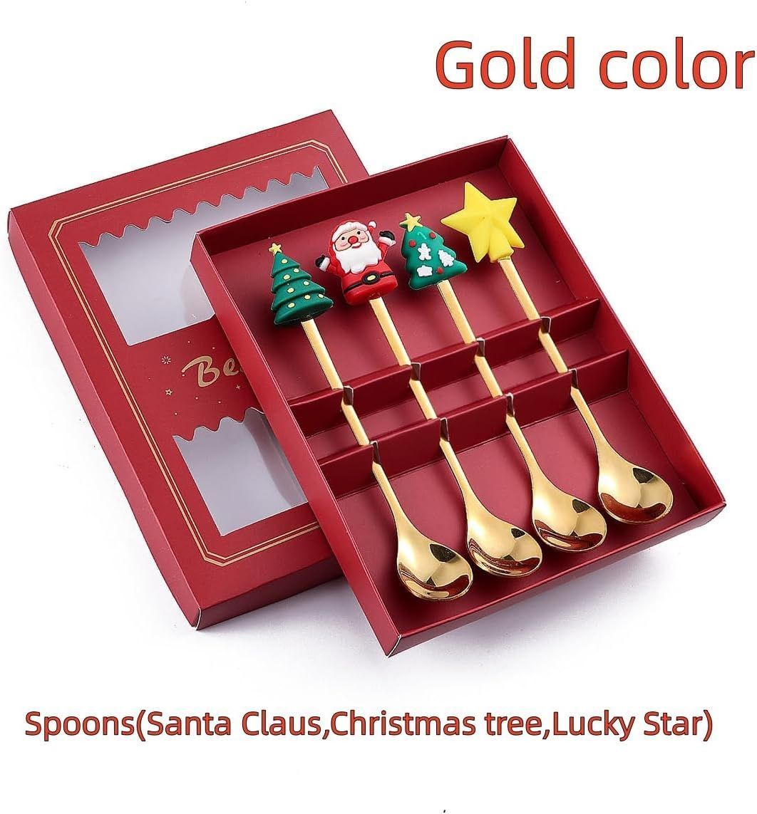 4Pcs Stainless Steel Christmas Spoon Gift Set Dessert Spoon Tableware Set