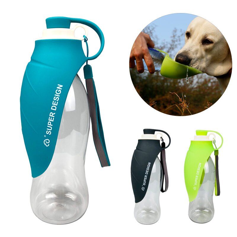 580ml Dog Water Bottle Silicone Leaf Design Pet Water Dispenser