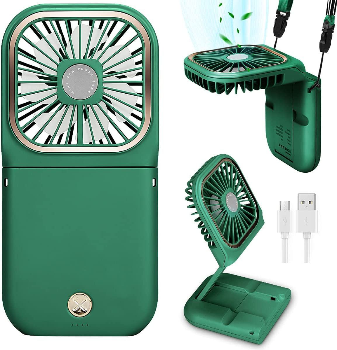 Mini USB Fan Folding Mobile Power Supply Fan Hanging Neck Electric Fan Desktop Phone Holder