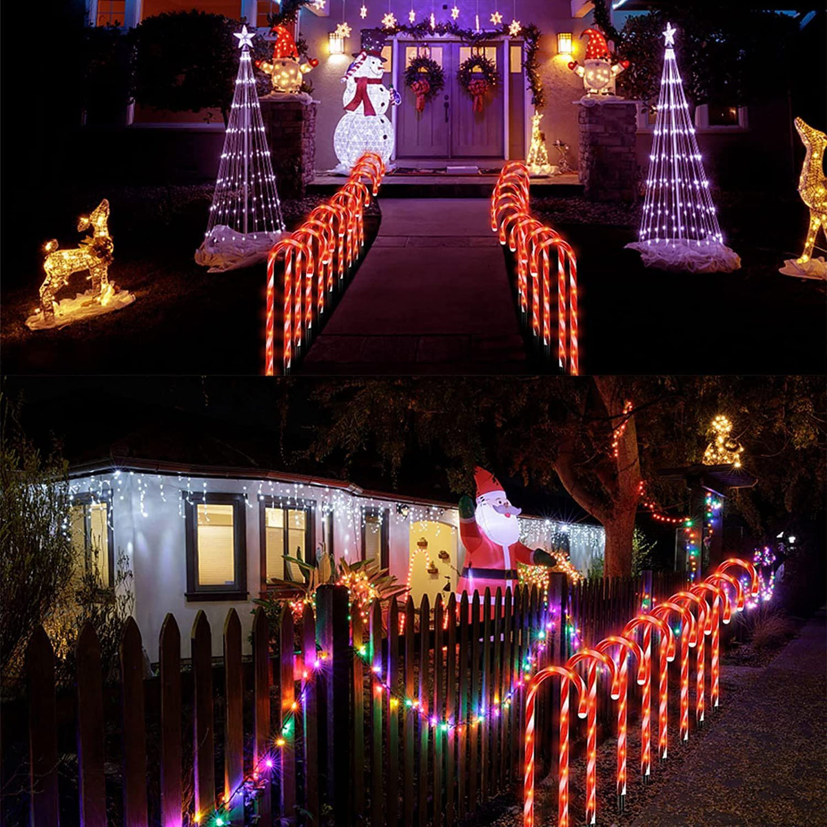 4 Pack Christmas Solar Candy Cane Lights Pathway Markers With Stake Holiday Decoration