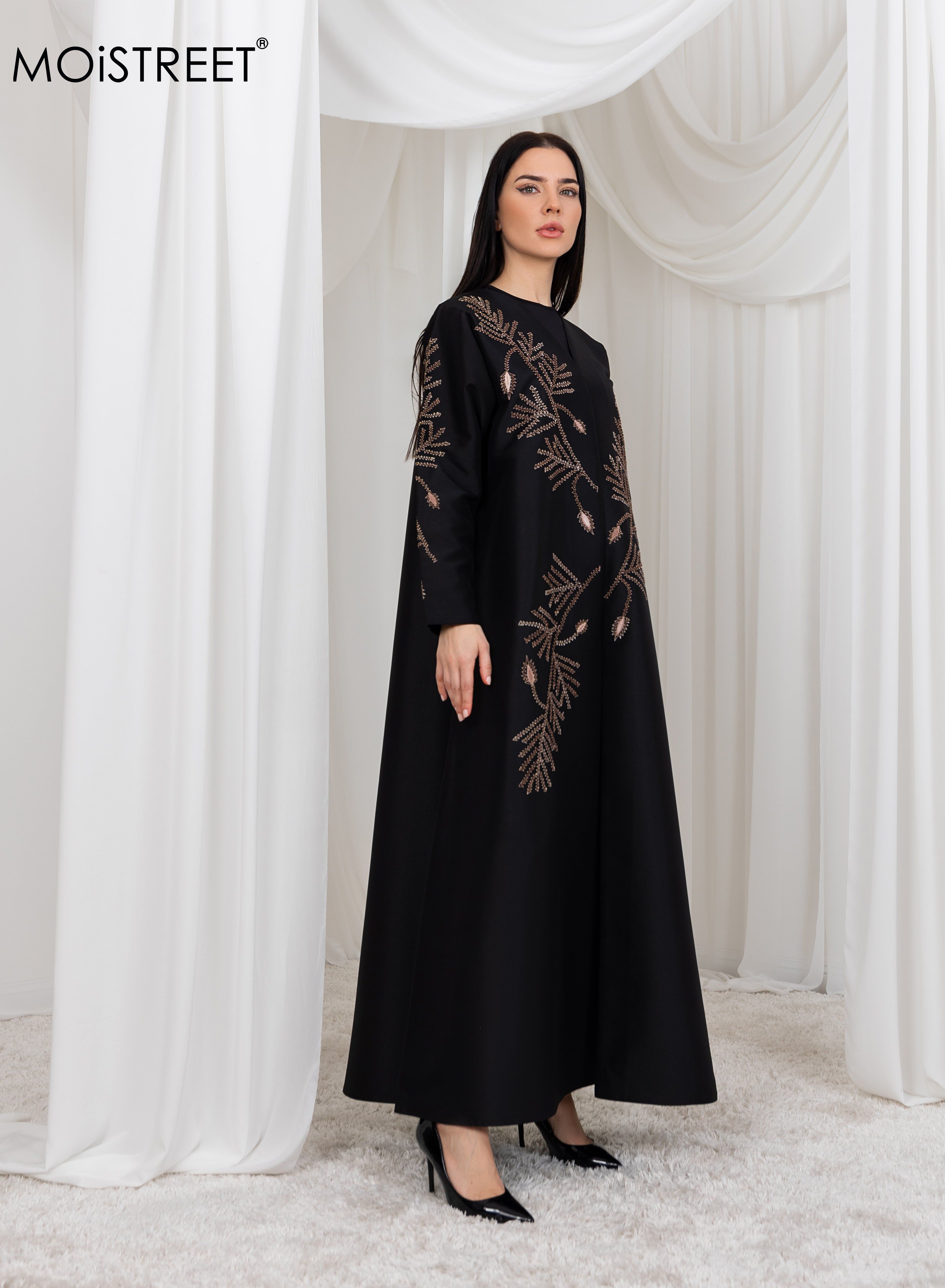 MOiSTREET Bridal Satin Embroidery Abaya
