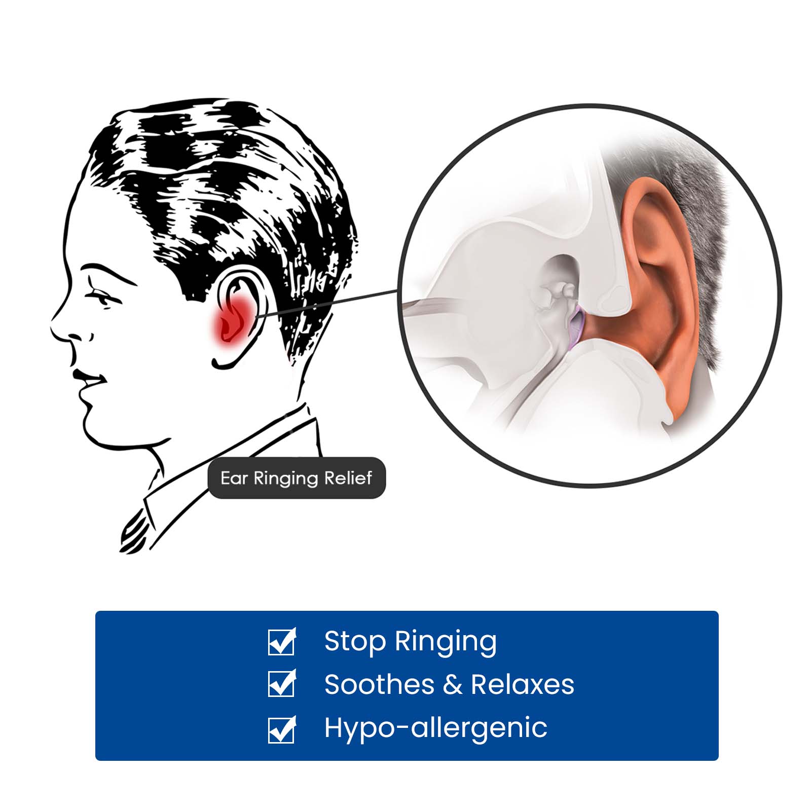 Auri-calm Ear Care Device, Tinnitus Relief, Ear Pain, Sleep Aid, Magnetic Therapy ,2pcs