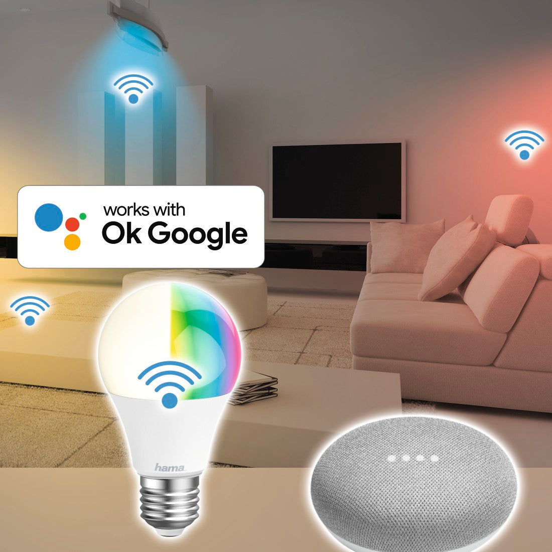 مصباح Hama 176547 WiFi-LED، E27، 10 وات، RGB، قابل للتعتيم