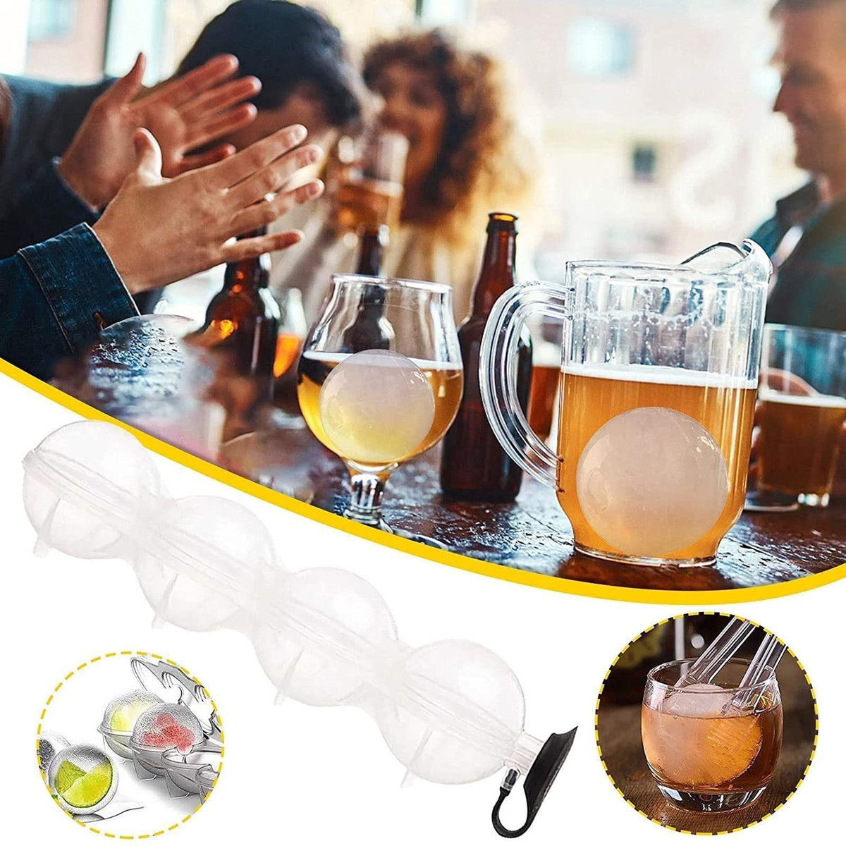 4 Cavity Ice Ball Maker Mold Ice Hockey Cube Tray For Whiskey Vodka