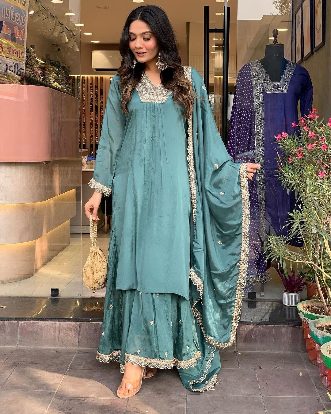 Fab Zone Party Wear Look Designer Top Plazzo and Beautiful Dupatta