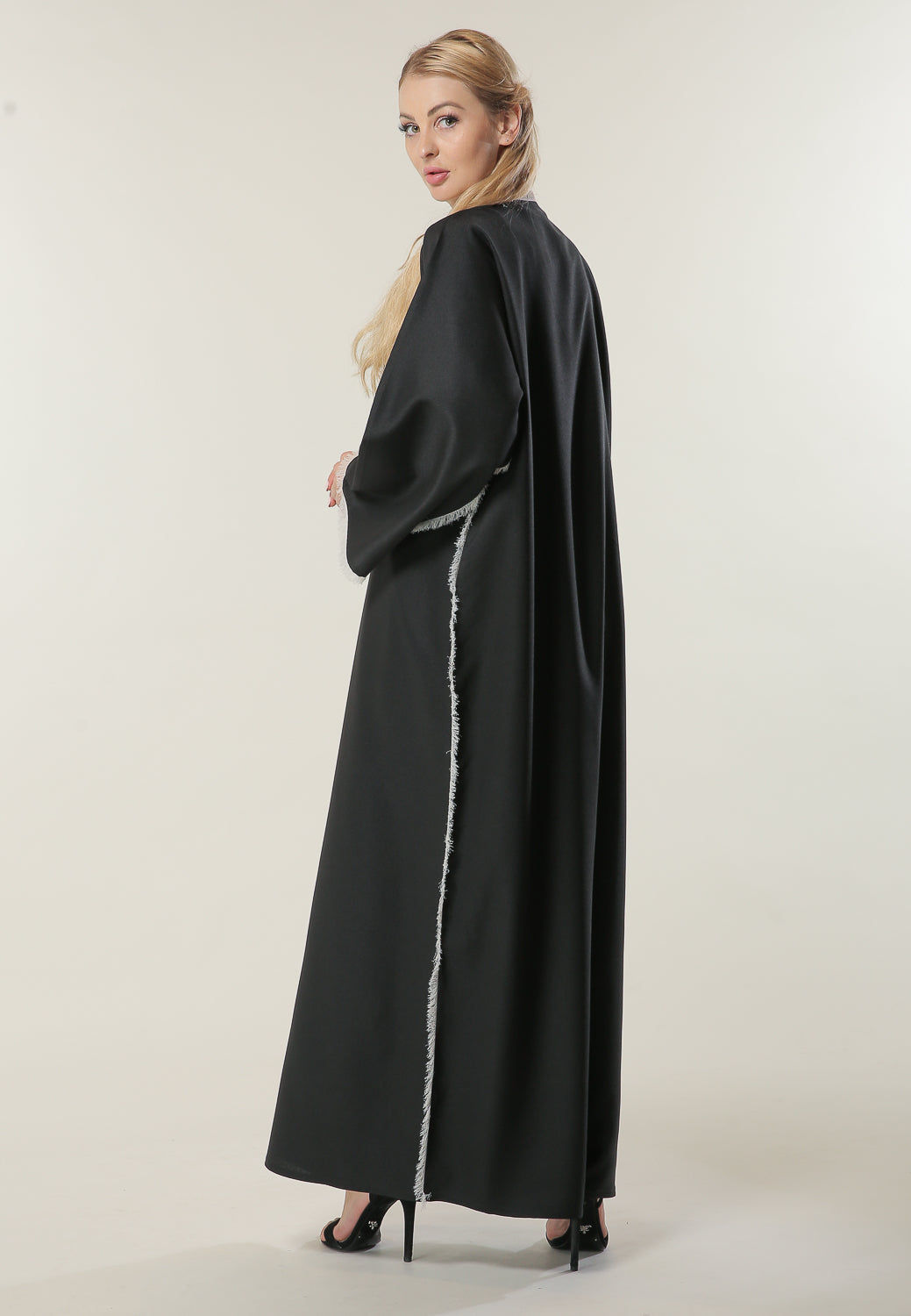 MOiSTREET Black Abaya with Fringed Lace