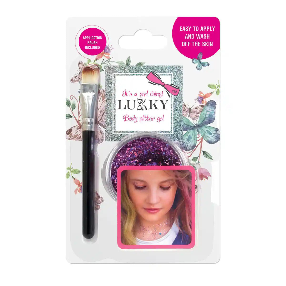 Lukky Body Glitter Gel w/ Brush 0.85 Fl.Oz. Purple