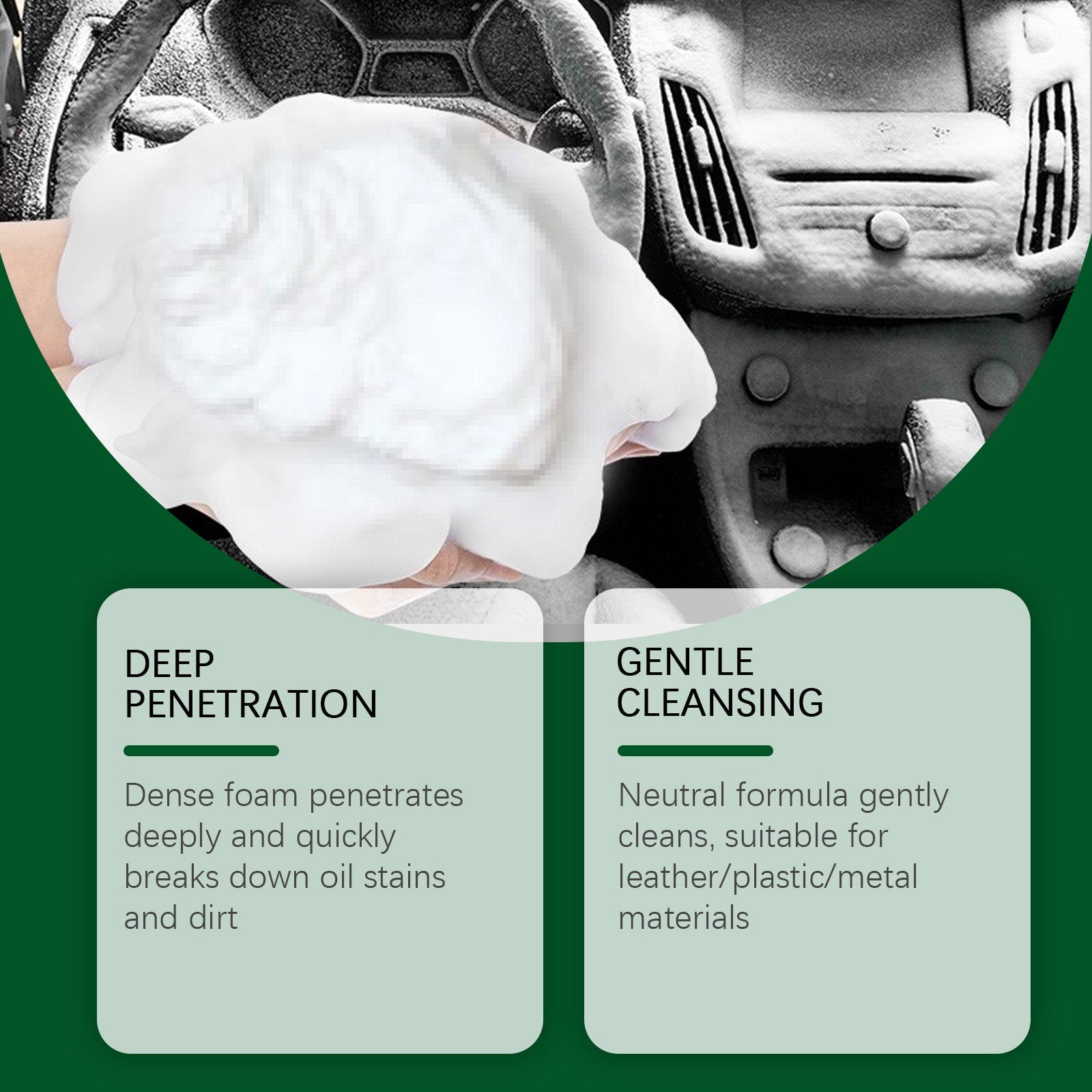 Car Foam Cleaner, Deep Clean, Stain Remover, Leather Plastic Metal Interior, Easy Spray ,100ml