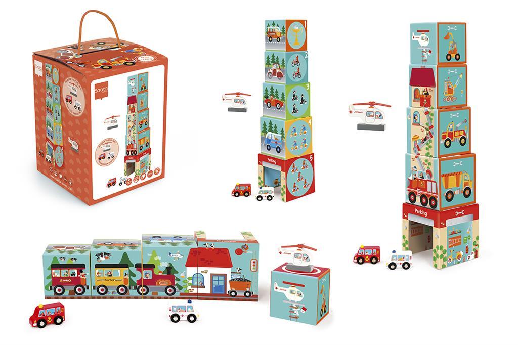 Stacking Tower (5Pcs) With Cars And Helicopter