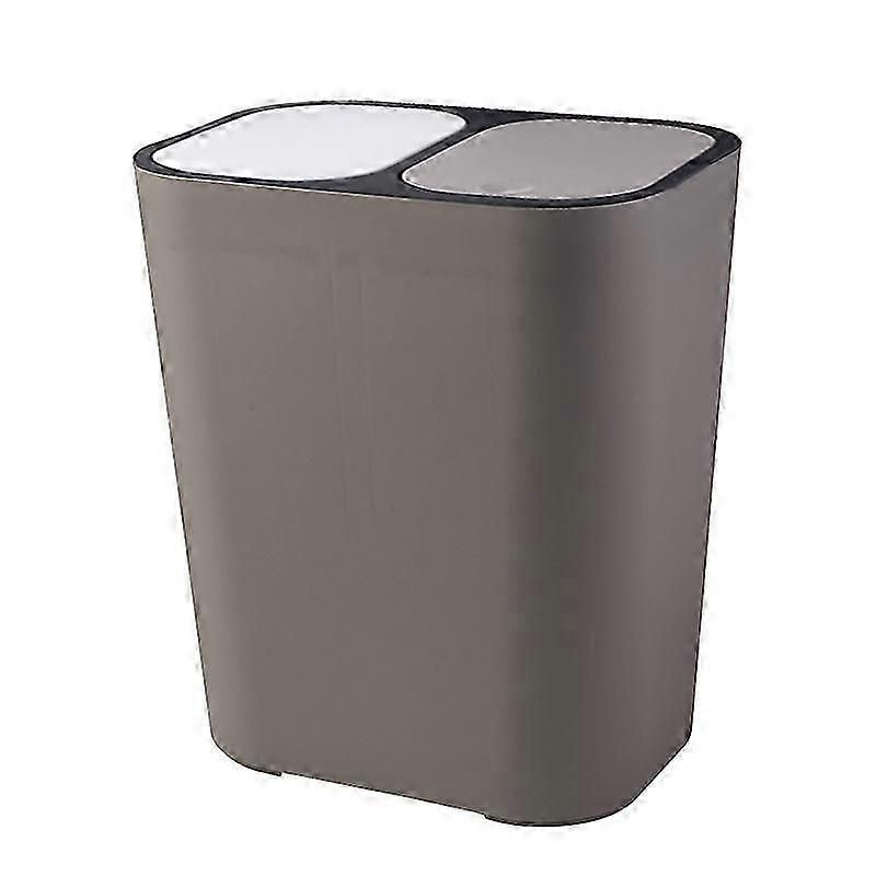 Double Recycling Waste Bin Trash Can Storage Box Container Rectangle Plastic Push-button Dual Compartment For Kitchen Office Home Grey
