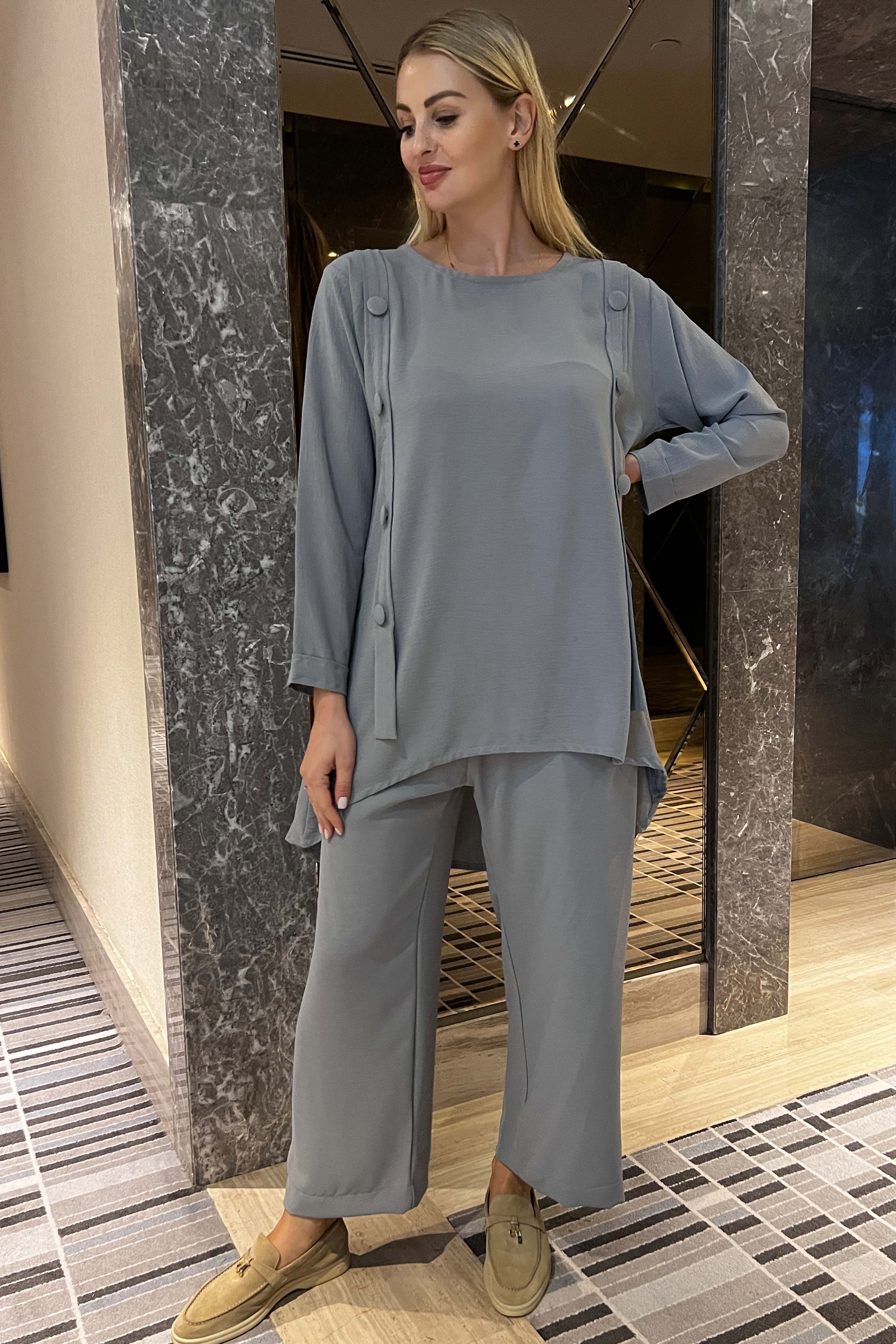 MOiSTREET Grey CEY Fabric Top And Pants Set