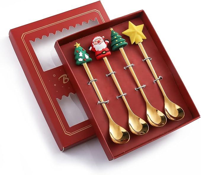 4Pcs Stainless Steel Christmas Spoon Gift Set Dessert Spoon Tableware Set