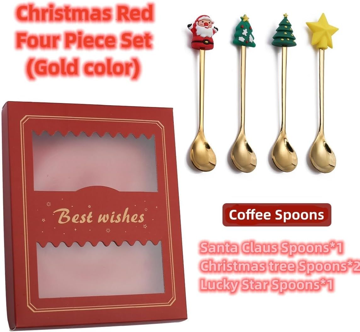 4Pcs Stainless Steel Christmas Spoon Gift Set Dessert Spoon Tableware Set