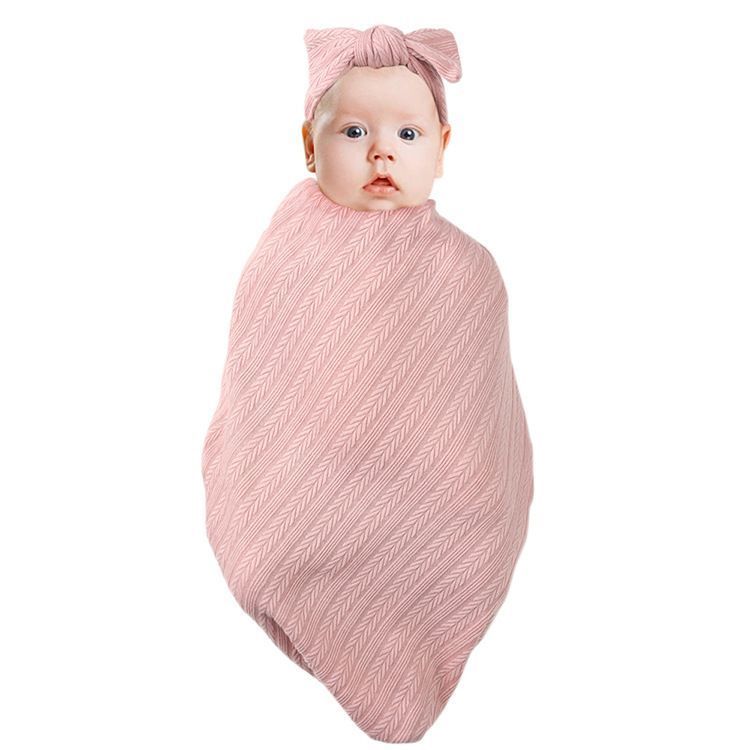 3pcs Newborn Baby Wrap Blanket Headbandand Hat Bowknot Receiving Blankets